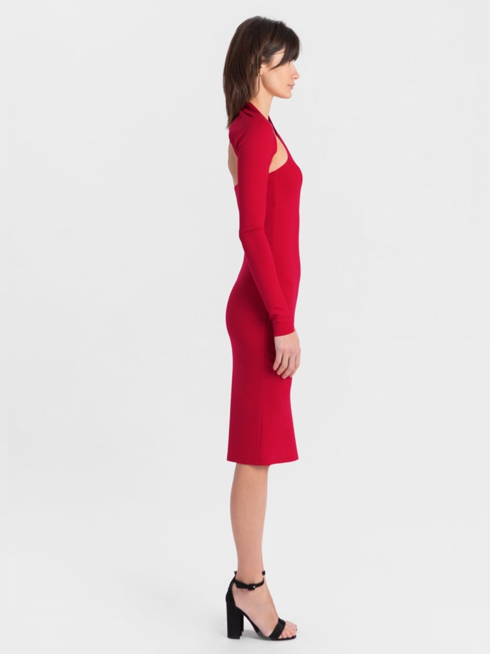 Marcella NYC Manhattan One Shoulder Midi Bodycon Dress Red Size Medium - Picture 2 of 7